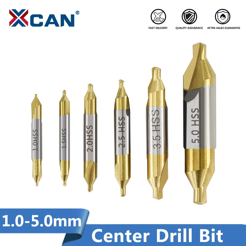 XCAN 6pcs 1.0-5.0mm HSS TiN Coated Center Drill Bit Set wor Hole Drill Hole Cutt - £167.49 GBP