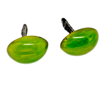 Vintage Art Deco Bakelite Cufflinks Green Marbled Yellow - $39.59