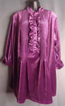 Woman Within Blouse Large Tunic Pintuck Flowy Ruffles Velvet 3/4 Sleeve Purple - £16.27 GBP