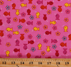Flannel Fish Goldfish Flowers on Pink Kids Cotton Flannel Fabric Print D277.14 - £7.18 GBP