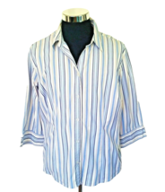 Lee Fitted Blouse Women&#39;s Size 2X  Button Front Blue Striped Cotton Spandex - £11.65 GBP