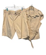Cache 2 pc Top Vest City Walking Bermuda Safari Short Beige Red Stitchin... - $116.25 CAD