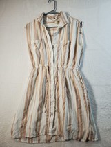 Japna Shirt Dress Women Medium Pink White Striped Sleeveless Button Up Tie Waist - £12.13 GBP