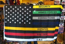 Thin Multi Line Flag 3x5 Red Blue Green Support Banner Police Fire USA Grommets - £13.40 GBP