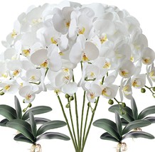 Fagushome 6 Pcs Artificial Phalaenopsis Flowers With 4 Bundles Leaves Artificial - £31.96 GBP