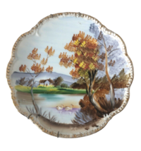 Ucagco Ceramics Japan Handpainted Plate Farmhouse Cottage Swans Wall Hanging Vtg - £7.69 GBP