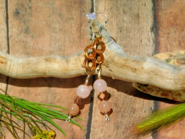 Peach Sunstone Earrings with Rose Quartz Sterling Silver and Brass Uplift Energy - £20.10 GBP