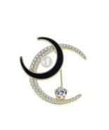 Double moon crystal pin brooch - €12,03 EUR
