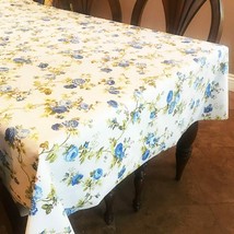 58X120 Inch - Blue on White - Tablecloth Vintage Floral Cotton Special Events - £46.34 GBP