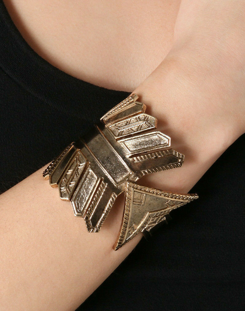 New Old Stock House of Harlow 1960 Antique Silver tone Arrow Wide Cuff Bracelet - $98.99