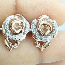 0.10Ct Simulated Diamond 14K Rose Gold Plated Rose Flower Stud Earrings PushBack - $56.09