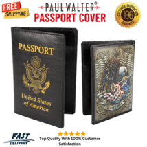 Black USA genuine Leather Passport Cover Travel Wallet ID Card Holder - £10.91 GBP