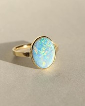 Natural Opal Engagement Ring, 14k Gold Plated Delicate Vintage Jewelry For Him - £73.28 GBP