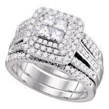 14k White Gold Princess Diamond Bridal Wedding Engagement Ring Set 1-1/2 Ctw - £2,236.18 GBP