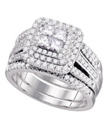 14k White Gold Princess Diamond Bridal Wedding Engagement Ring Set 1-1/2... - $3,834.74 CAD