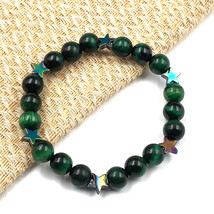 Natural Green Star Tiger Eye &amp; Hematite 8 mm Bead 7.5&quot; Stretch Bracelet ... - £9.95 GBP