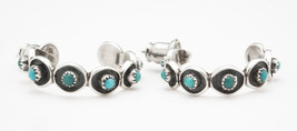 Old Native American Zuni Turquoise Snake Eyes Hoop Earrings 925 Sterling Silver - £48.84 GBP