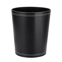 Round Leather Waste Basket,Small Classic Pu Trash Garbage Can Under Desk Cabinet - £39.53 GBP