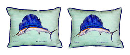 Pair of Betsy Drake Sailfish - Teal Small Outdoor Pillows 11X 14 - £55.38 GBP