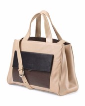 Perlina East West New Audrey Tote Pale Black Brown Leather Trim Man Made Satchel - £85.77 GBP
