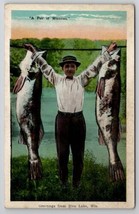 Rice Lake WI Boy With A Pair Of Minnows Fish Wisconsin Postcard W25 - £9.40 GBP