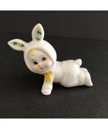 Vintage Baby in Bunny Costume w/ Ears Ceramic Figurine Manitou Italy 3.25&quot; - £9.56 GBP