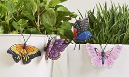 Butterfly Pot Huggers Set of 4 Beautiful Monarch Nature Garden Beauty Poly Stone