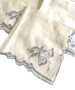 Embroidered Linen Napkins Set Lot 5 Ivory White Blue Gray Floral Square - $932.06 MXN