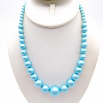 Satin Finish Blue Bead Choker, Vintage Stretch Graduated Strand Necklace - £22.42 GBP