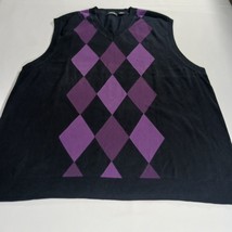 Claiborne Women's Knit Black Cotton Vest Sweater Size 3XLT Black w/Purple Argyle image 9