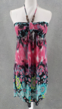 RAYA SUN WOMEN HALTER DRESS SZ XL MULTICOLOR HAWAIIAN FLOWER NECK WOOD B... - $19.99