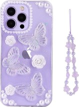 Compatible with iPhone 14 PRO MAX CASE 3D Butterfly Floral Rose Pearl - £10.14 GBP