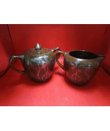 Brown Pottery sterling silver overlay creamer and sugar 4 1/2&quot; - $84.15