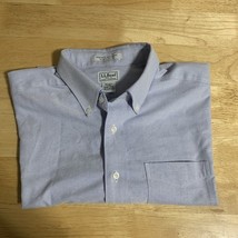 LL Bean Shirt Mens 17 Blue Button Up Short Sleeve Collared Cotton - $277.73 MXN