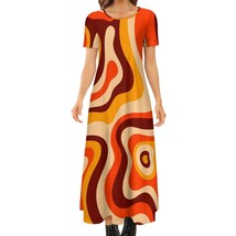 Woman 70s Groovy Vibes Retro Short Sleeve Round Neck Long Dress (Size 2X... - $34.00