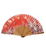 SILK HAND FAN 8&quot; Red Butterfly Garden High Quality Elegant Folding Pocke... - $7.95