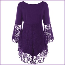Purple Plus Size Gothic Lace Up Front Flare Sleeves Irregular Extended Lace Hem image 2