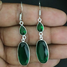 Mano 925 Plata de Ley Oro / Chapado en Rosa Verde Cuarzo Pendientes Ropa Fiesta - £26.23 GBP+