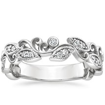 Solide 14K or Blanc Milgrain Rond Ivy Défiler Mariage Promesse Band Bague 1/5CT - £365.54 GBP