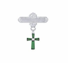 Sterling Silver May Emerald Birthstone Cross Bar Pin - £47.95 GBP