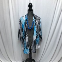 JM Collection Cardigan Womens Size Medium Blue Black White Open Front Sheer - £11.34 GBP