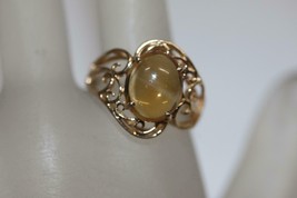 Fine 14K Yellow Gold Yellow Citrine Quartz Oval Cabochon Gemstone Ring Size 7 - £176.46 GBP