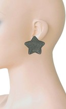 1.5/8 Long 80s Style Large Black Star Casual Statement Fun Clip On Earrings - £9.38 GBP