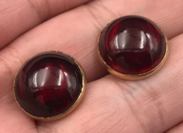 VTG Swank Ruby Red Tone Cabochon Gold Tone Cufflinks 5/8&quot; Diameter - £7.49 GBP