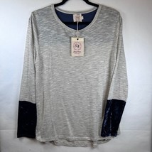 Grace &amp; Emma Striped Long Sleeve Top Velvet Cuff Casual Tee Shirt S - $26.72