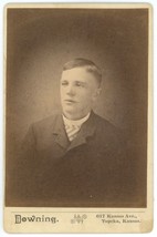 Circa 1890&#39;S Cabinet Card Handsome Young Man Suit Tie Coat. Downing Topeka Ks - £7.57 GBP