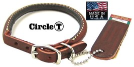 Usa Made Circle T Rolled Latigo Brown Leather&amp;Silver Dog Collar Heavy Duty Round - £16.39 GBP+