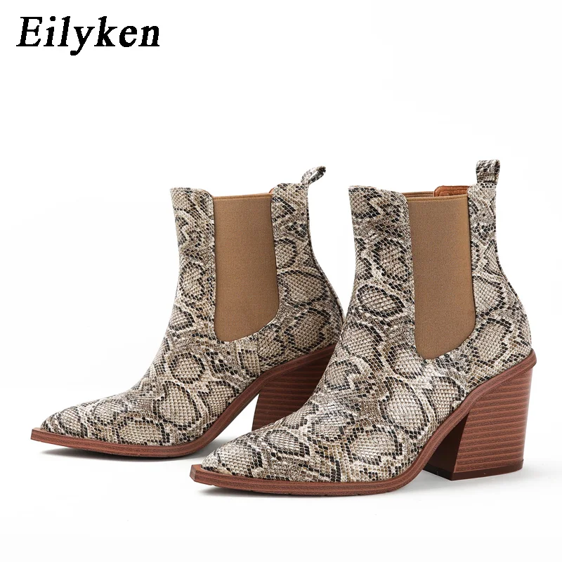 Ion snake pattern women ankle boots pointed toe high heel western cowboy booties autumn thumb200