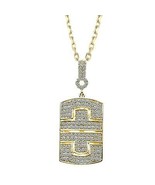 1.10 Ct Iced Out Diamond Dog Tag Pendant 14k Yellow Gold 16&quot; Chain - £1,300.18 GBP