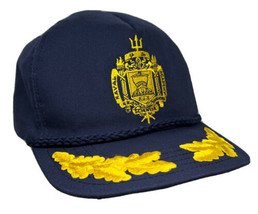 Vintage Naval Academy Hat Cap Crest Gold Leaf Rope Blue Snapback L W Bri... - $24.74